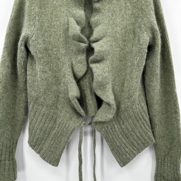 Elena Solano‎ Green Rabbit Hair Blend Ruffle Knit Sweater Cardigan Tie  Women L - Picture 3 of 10